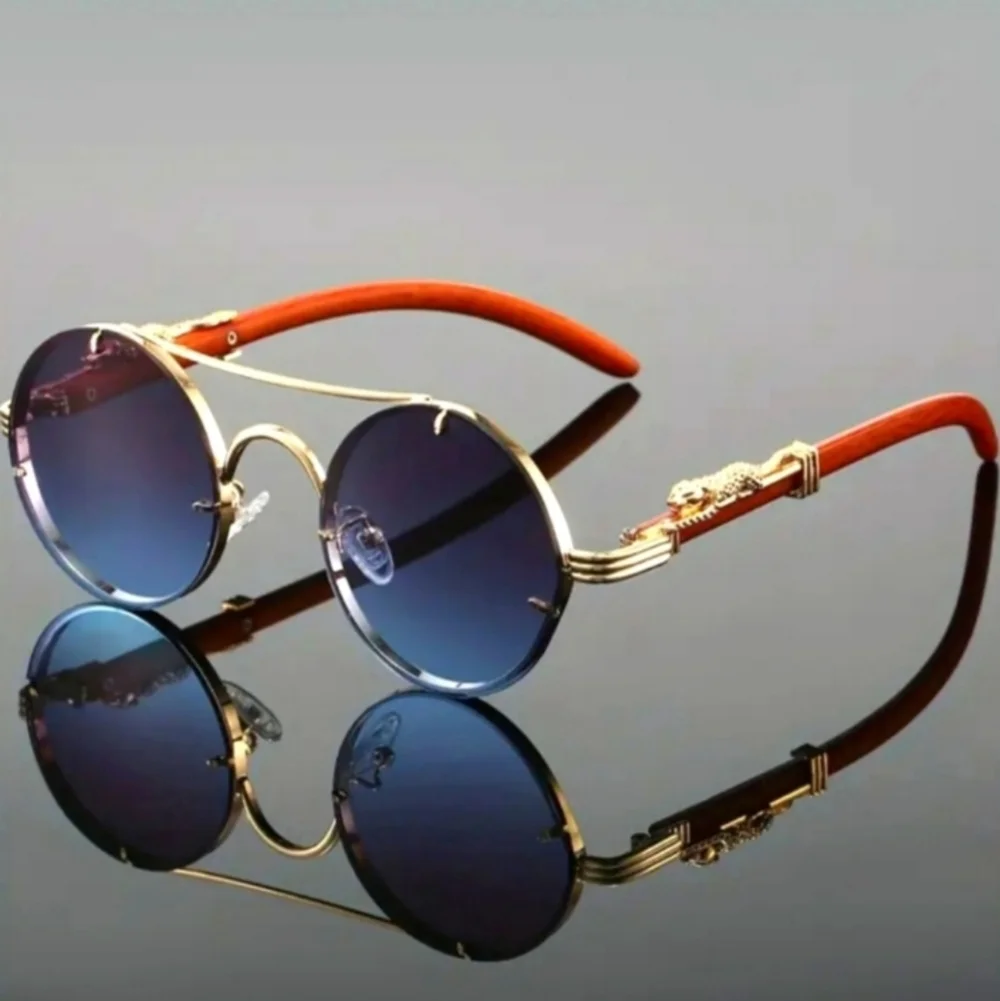 Unisex Gold and Blue Sunglasses